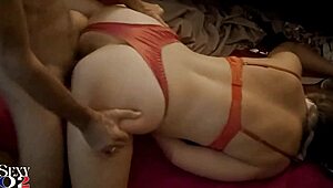 1949 - french amateur slut in red satin outfit bent over for doggystyle