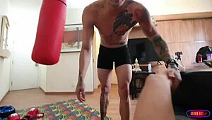 I'm eating Mai's tight pussy at the gym