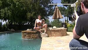 Natasha nice gets all wet and nude by the pool 😍