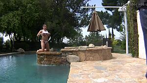 Natasha nice gets all wet and nude by the pool 😍