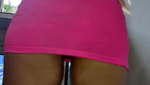 Wife in Miniskirt Blows Lover While Chatting with Husband POV
