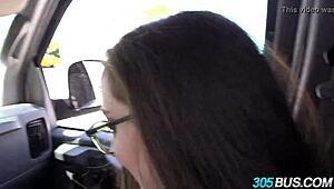 amateur with glasses gets fucked on the bus