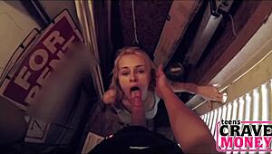 Blonde teen 18+ begs for cash with blowjob!