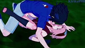 sakura haruno, naruko uzumaki, and sasuke uchiha having intense sex in naruto hentai 😈