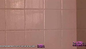 Hot Blonde Milf Strips Nude in Bathroom Shower