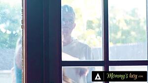 Upset milf Pristine Edge and hot neighbor Charlotte Sins demand stepson fuck them