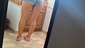 The Maid In Hired Wears Very Tight Shorts To Clean The House I Cant Help But Get Horny And Stroke My Cock In Front Of Her