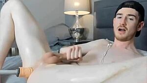 Watch this pale gay twink solo on webcam, cumming hard from his own ass play in a homemade orgasm session.