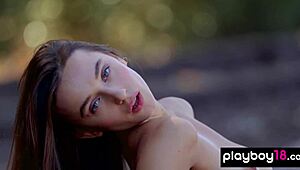 Gloria Sol, Ukrainian brunette, strips naked by the rails