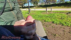 flashing cock in public park with stepdaughter helping cumshot