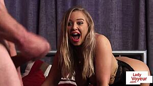 Lingeried Voyeur Babe Makes Dude Jerk Off In Stockings And Heels