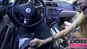 Blonde teen 18+ begs for cash with blowjob!