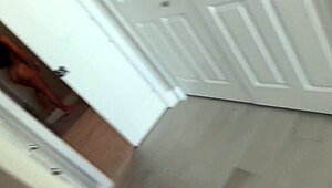 Spying on hot goth step sister Delilah Dagger riding in cowgirl, her big ass bouncing on cock!