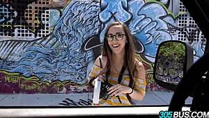 amateur with glasses gets fucked on the bus