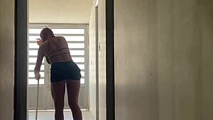 Angel RoseX Cleans House While Showing Off Big Tits and Ass