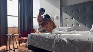 gay fantasy in luxury hotel, black guy fucks beginner college student with monster cock