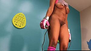 hot ebony msnovember exercising nude in public gym jumping rope naked huge natural saggy boobs bounding with sexy ass