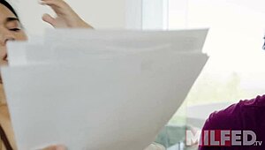 hot step mom, i’m touching my tits while helping step son study