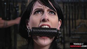 Busty Submissive Rides Sybian While Bound Tight by Dom