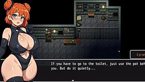 in lost lagoon harem hentai game ep 1, a cute naked fairy gets stuck in the prison key hole