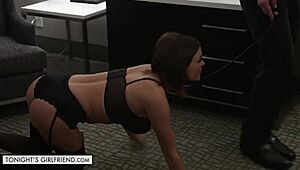 sexy brunette krissy lynn lets client control in garage bdsm