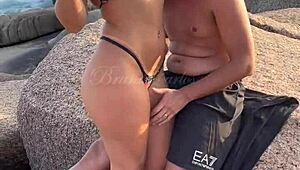 Meant to just give a blowjob but ended up going hard on nudist beach.