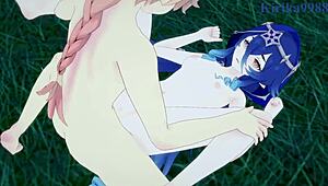 faruzan, layla, and aether have intense sex in genshin impact hentai