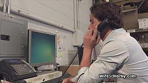 Milf boss checks out the NEW HARD COCK in warehouse storage