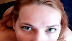 pov bj slut kneels for a messy facial cum shot.