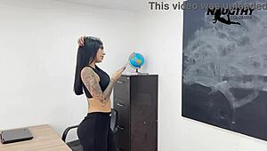 Beautiful teacher boldly records her wet pussy solo in the classroom. She uses dildo for intense pleasure.