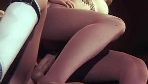 futanari hermi licks and cums in cosplay at japanese university hentai game