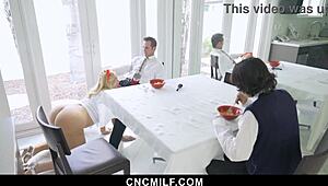 bbw stepmom bends for stepson and husband