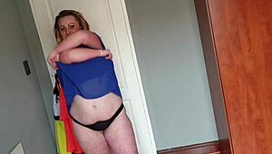 Yo, watch this chubby girl try on wild dresses for kinky solo fun