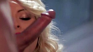 That lovely brunette is sucking and blowing the cock so lively.