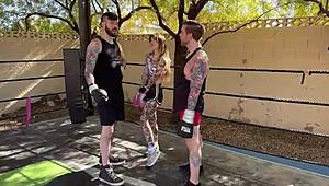 bi mmf threesome - girl boxer takes turns on two big cocks steve rickz awlivv buck richards