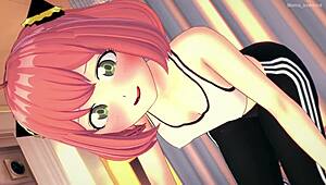 Anya finishes exercise and sits on big cock