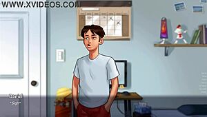 In Summertime Saga, step sis Jenny gets her pussy eaten out on the bed and cums hard.