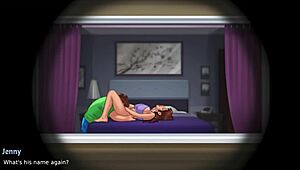 In Summertime Saga, step sis Jenny gets her pussy eaten out on the bed and cums hard.