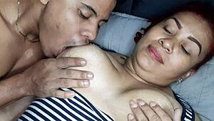 I suck my stepmom's tits in a hotel homemade video