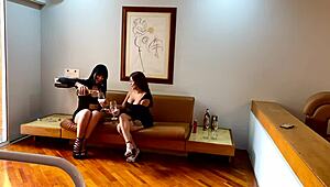 latina lesbians EAT PUSSY on the couch!