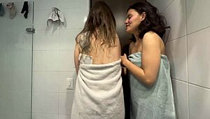 Yo, while my husband cooks, his sis joins me for steamy shower fun