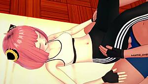 Anya finishes exercise and sits on big cock