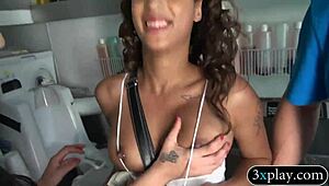 hot brunette gets drilled by nasty bald dude in outdoor scene