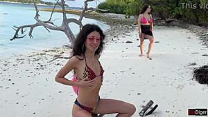 Imagine a golden shower on a beautiful teen's face at the beach