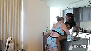 Cougar Sara Jay eats pussy then bangs Xerlena.