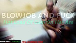 latina deepthroats and gets fucked doggystyle, cum on ass! 😈