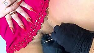 Peruvian Woman Changes Pussy Piercing With Tattoo Artist