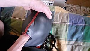 hogtied, blindfolded, sucking fat cock?