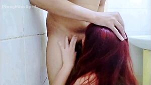 Pinay ex boyfriend bends her over in the bathroom for doggystyle fucking and blowjob