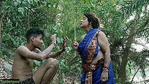 हॉट ऑंटी चोर को पकड़ती है और गार्डन में वाइल्ड इंडियन सेक्स करती है